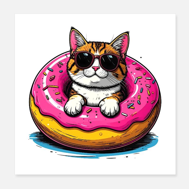 Chat en beignet avec des lunettes de soleil Poster 20 x 20 cm