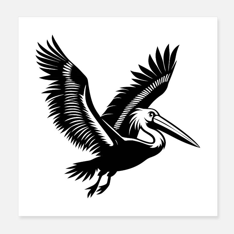 Flying Pelican Poster 8" x 8" (20x20 cm)