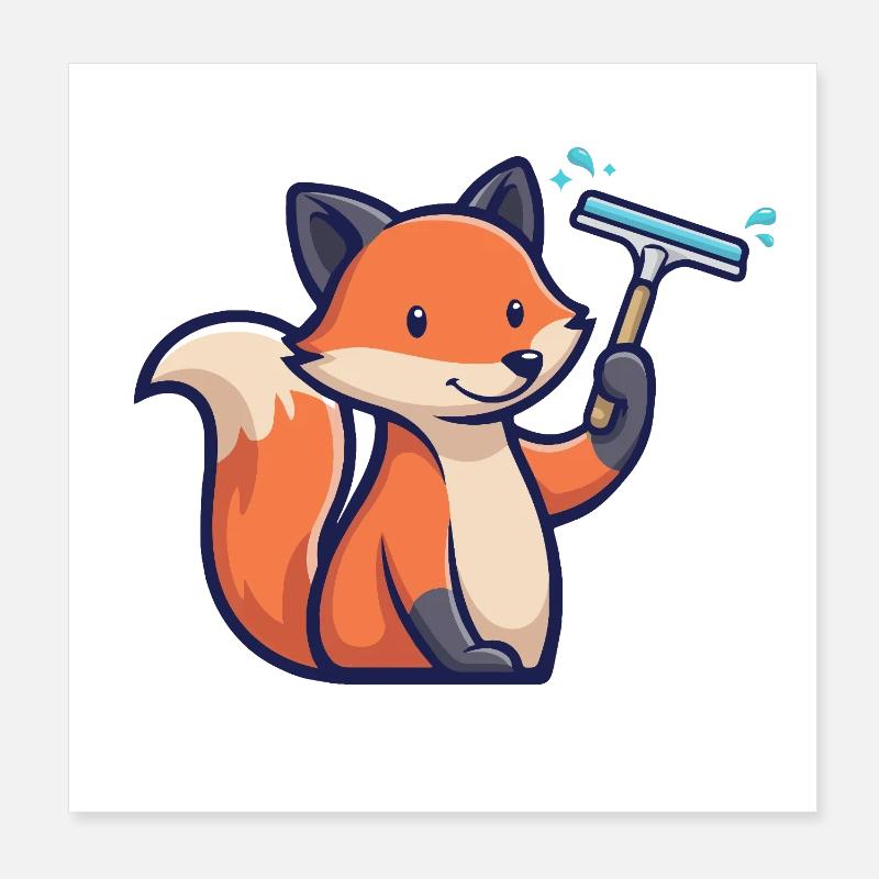 Fox Window Cleaner Cleaning Housework Forest Dweller Poster 8" x 8" (20x20 cm)
