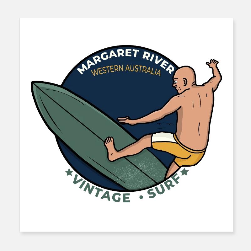 Surf vintage de Margaret River en Australie-Occidentale Poster 20 x 20 cm