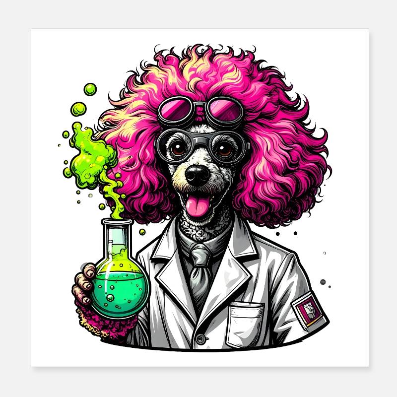 Dog as a chemist in a pink lab coat Poster 8" x 8" (20x20 cm)