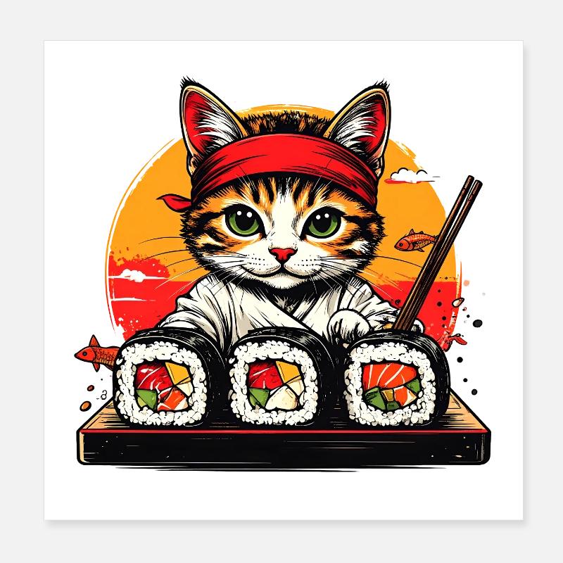 Bandeau de chat sushi Poster 20 x 20 cm