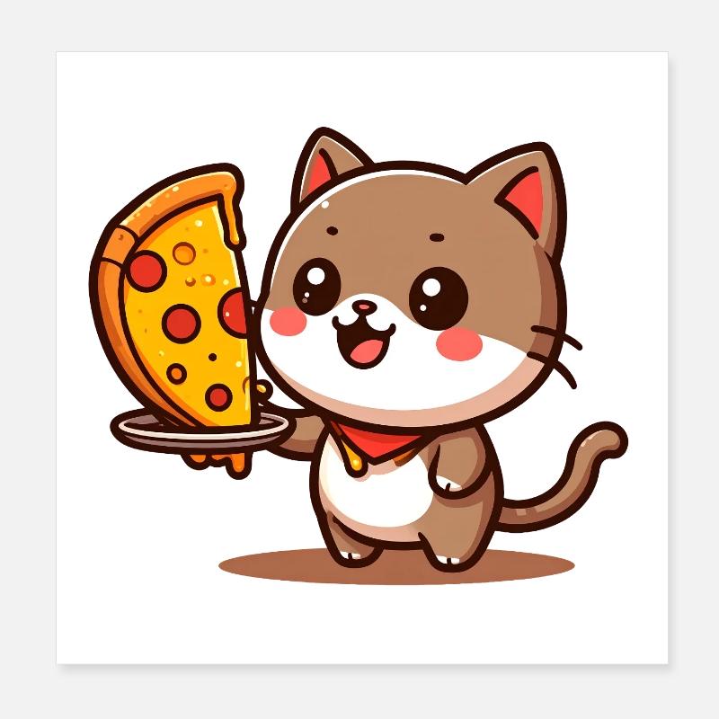Kitten Pizza Joy Poster 8" x 8" (20x20 cm)