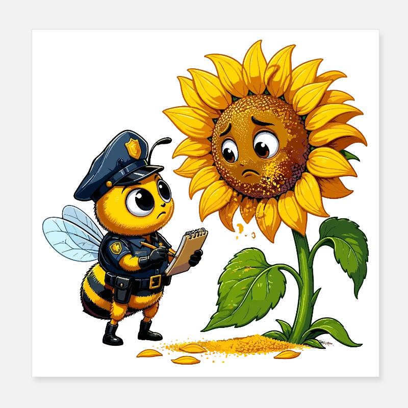 Polizeibiene prüft Sonnenblume Poster 20x20 cm