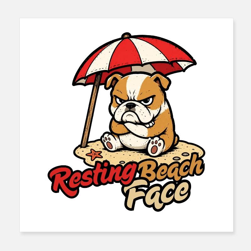 Drôle d’été de bouledogue sur le visage de plage Poster 20 x 20 cm