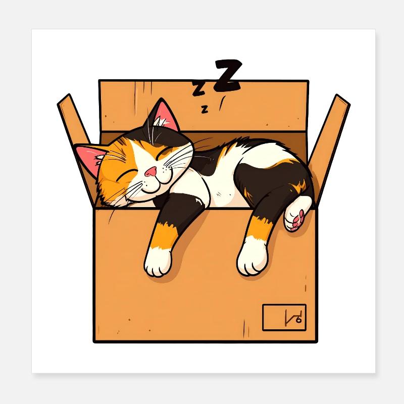 Le chat dort dans la boîte Poster 20 x 20 cm