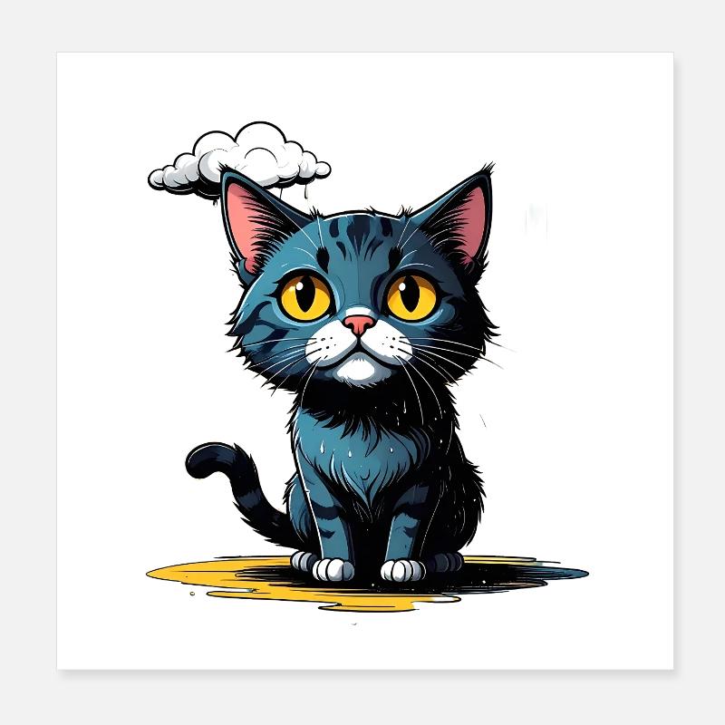 Katze unter einer Regenwolke Poster 20x20 cm