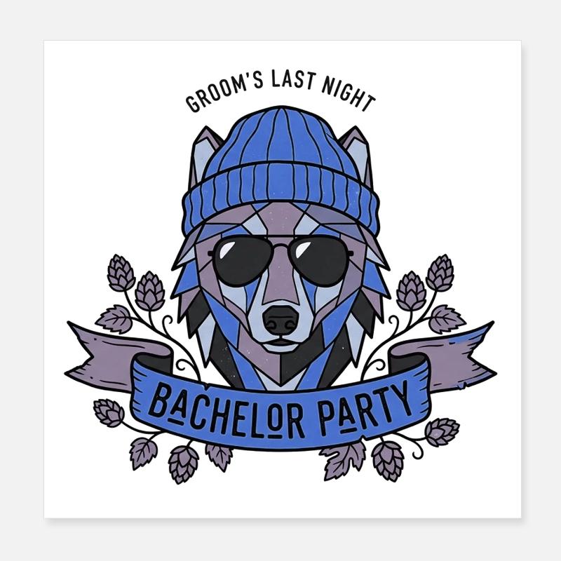 Wolf Bier Junggesellenabschieds Party Design  Poster 20x20 cm