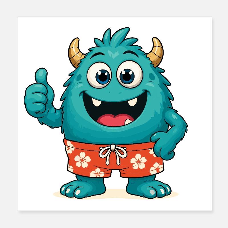 Monster mit Badehose Poster 20x20 cm