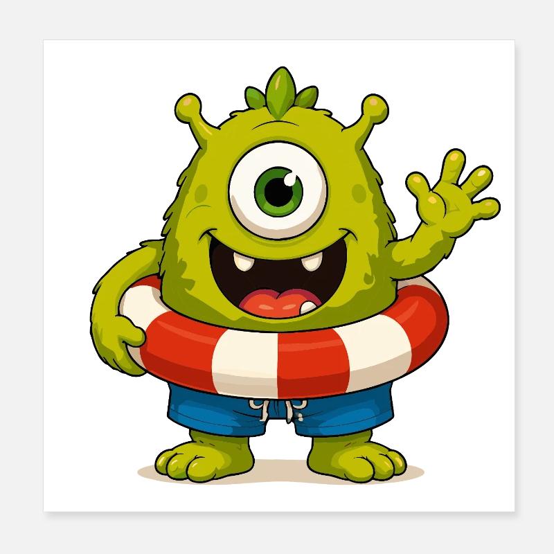 Monster mit Badehose Poster 20x20 cm
