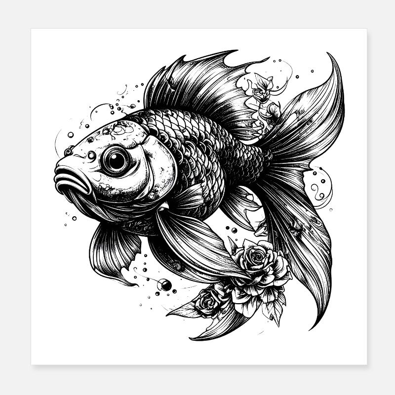 Black and White Goldfish Poster 8" x 8" (20x20 cm)