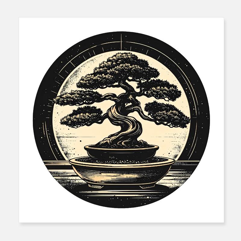 Conception du cercle zen bonsaï Poster 20 x 20 cm