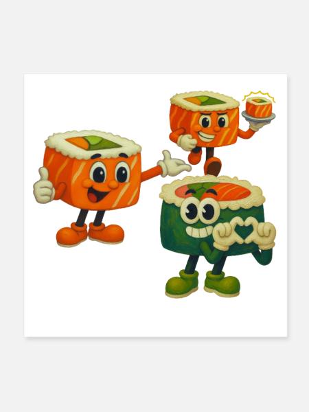Happy sushi crew - Poster 20 x 20 cm - blanc - Devant