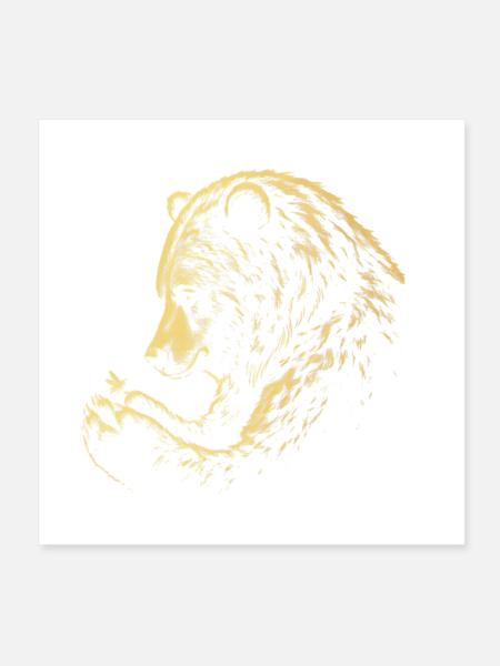 Forêt rétro de l’ours grizzli doré et des abeilles - Poster 20 x 20 cm - blanc - Devant