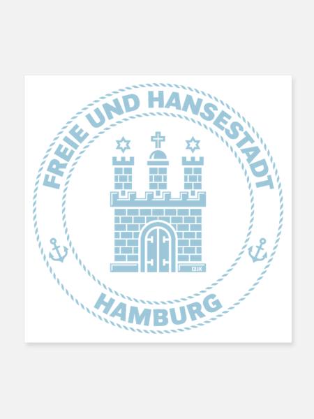 Hamburg Wappen – Freie Und Hansestadt (Sky Blue) - Poster 20x20 cm - Weiß - Vorne