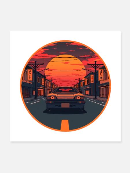 Retro 80er JDM Hatchback Japan Street Emblem - Poster 20x20 cm - Weiß - Vorne