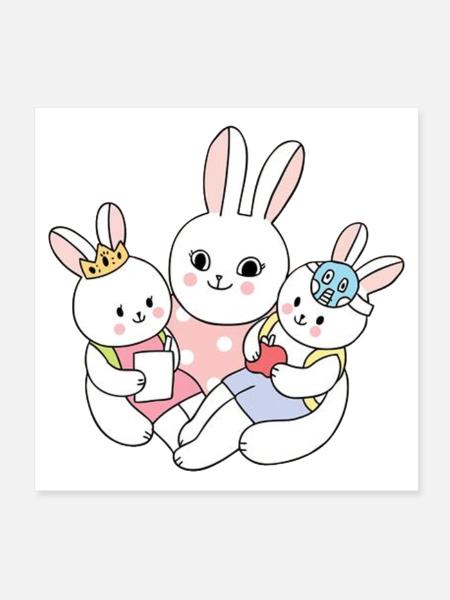 Süße Hasenfamilie mit Kindern Cartoon - Poster 20x20 cm - Weiß - Vorne