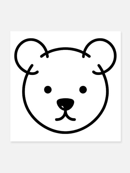 Bear Head One Line – motif minimaliste du logo - Poster 20 x 20 cm - blanc - Devant
