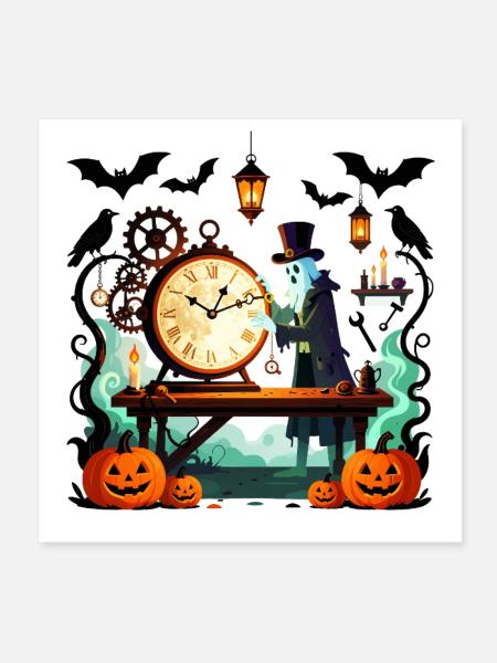 Steampunk Ghost Uhrmacher Halloween - Poster 20x20 cm - Weiß - Vorne