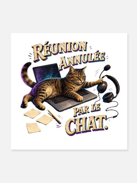 Réunion annulée par le chat - Poster 20 x 20 cm - blanc - Devant