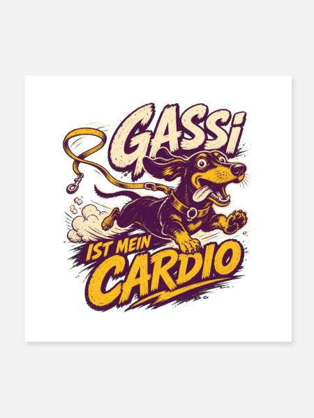 Gassi ist mein Cardio – Dackel - Poster 20x20 cm - Weiß - Vorne
