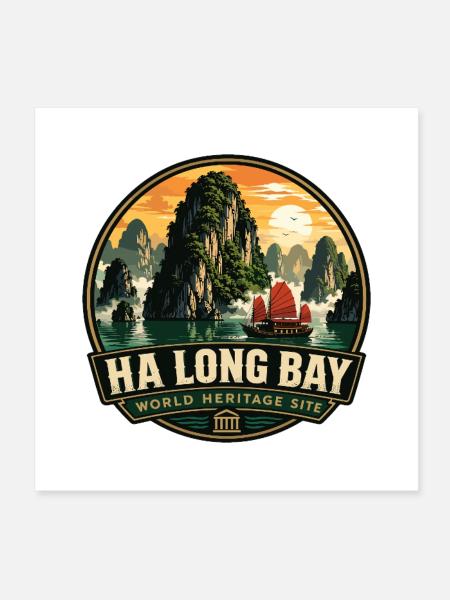 Ha Long Bay Vietnam Vintage-Reiseabzeichen - Poster 20x20 cm - Weiß - Vorne