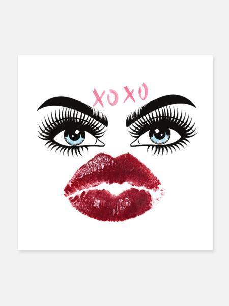 Kusslippen und Augen Glamour - Poster 20x20 cm - Weiß - Vorne