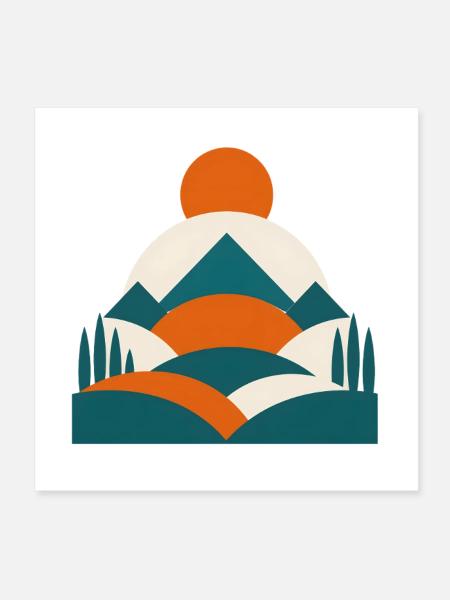 Minimalistisches Geo Landschafts Design  - Poster 20x20 cm - Weiß - Vorne