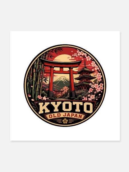 Kyoto Old Japan Vintage Travel Badge - Poster 8" x 8" (20x20 cm) - white - Front