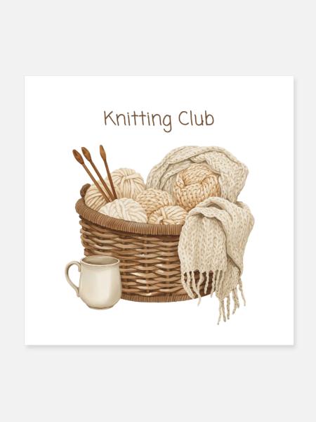 Club de tricot : passe-temps douillet - Poster 20 x 20 cm - blanc - Devant
