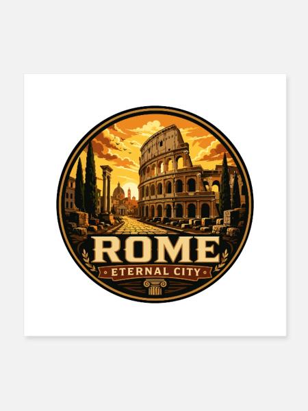 Rome Eternal City Colosseum Vintage Badge - Poster 8" x 8" (20x20 cm) - white - Front