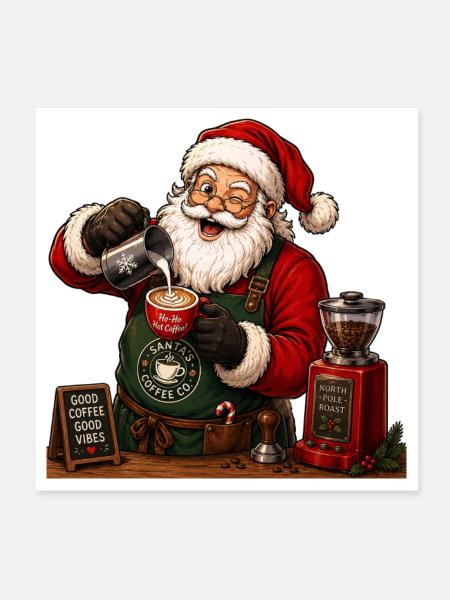 Santa Christmas coffeeshop - Poster 8" x 8" (20x20 cm) - white - Front