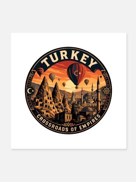 Turkey Cappadocia Balloons Vintage Travel Badge - Poster 8" x 8" (20x20 cm) - white - Front