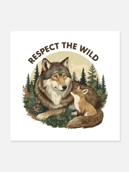 Respect The Wild Wolf & Fox Nature - Poster 8" x 8" (20x20 cm) - white - Front
