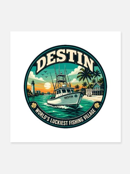 Destin Luckiest Fishing Village Retro Emblem - Poster 8" x 8" (20x20 cm) - white - Front