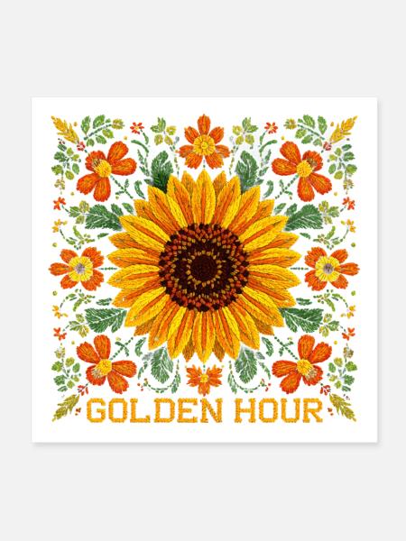 Motif de tournesol – Motif floral « Golden Hour » - Poster 20 x 20 cm - blanc - Devant