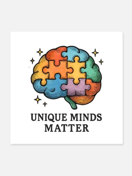 Colorful Puzzle Brain: Unique Minds - Poster 8" x 8" (20x20 cm) - white - Front