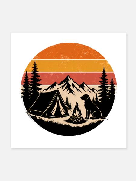 Silhouette du coucher de soleil en camping en montagne - Poster 20 x 20 cm - blanc - Devant