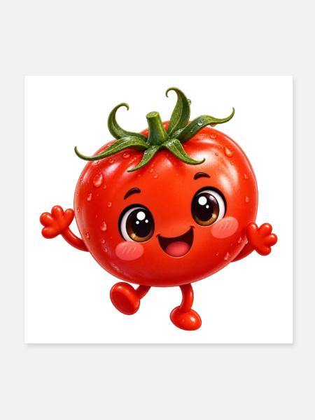 Fröhliche Tomaten-Maskottchen-Illustration - Poster 20x20 cm - Weiß