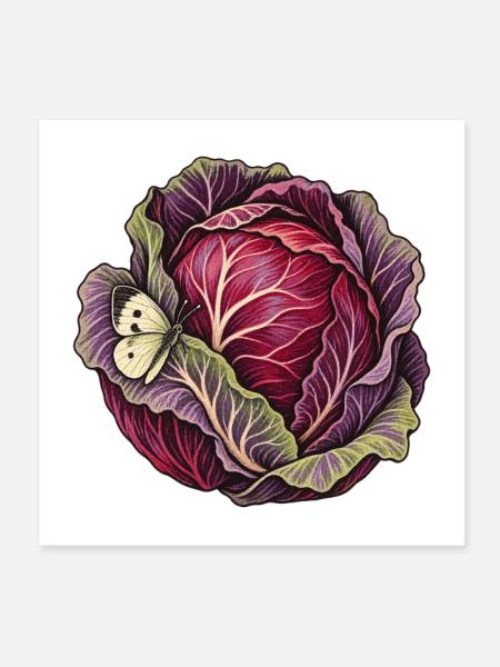 Chou rouge et chou blanc - Poster 20 x 20 cm - blanc - Devant