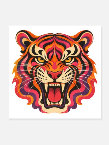 Psychedelischer Tigerkopf - Poster 20x20 cm - Weiß - Vorne