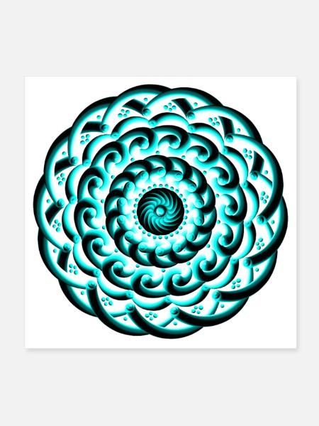 3D Strudel Mandala - Türkises Wellen Ornament - Poster 20x20 cm - Weiß