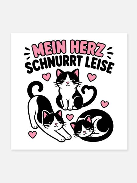 Mein Herz schnurrt leise – Katzen Silhouetten - Poster 20x20 cm - Weiß