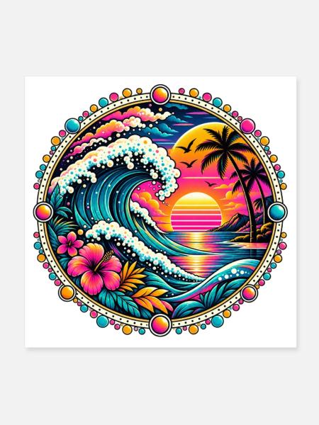 Psychedelische Tropenwelle - Poster 20x20 cm - Weiß - Vorne