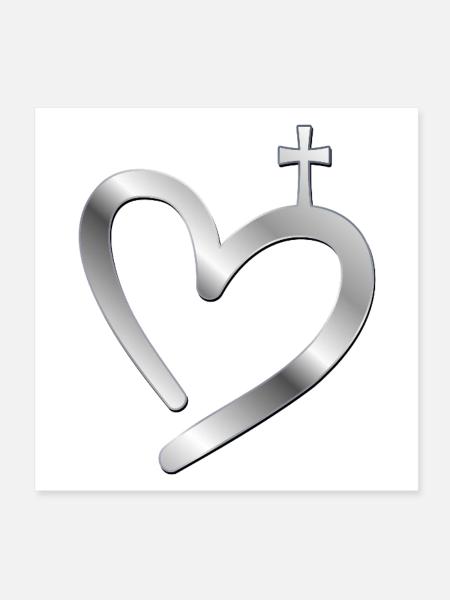Christliches Kreuz Herz - Poster 20x20 cm - Weiß - Vorne