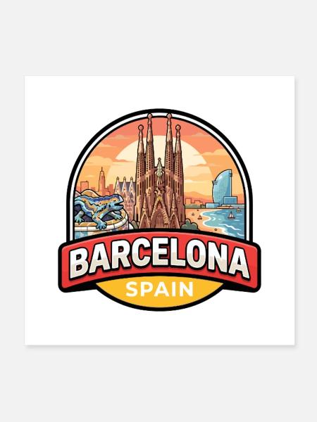 Barcelona Spanien Reiseabzeichen Sagrada Familia Geschenk - Poster 20x20 cm - Weiß - Vorne