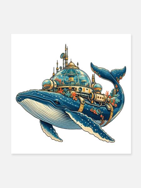 SteampunkWale Unterwasserkosmos - Poster 20x20 cm - Weiß - Vorne