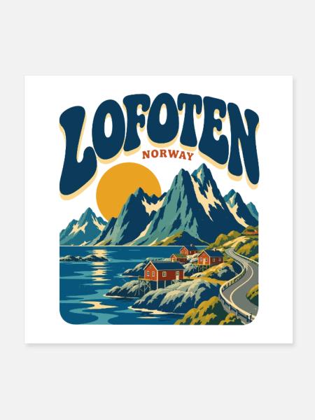 Lofoten Norway Retro Travel - Poster 20x20 cm - Weiß - Vorne
