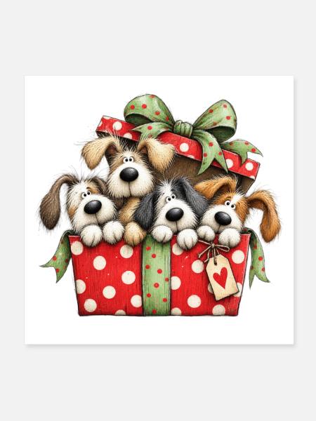 🎁 Weihnachtswelpen - Poster 20x20 cm - Weiß - Vorne