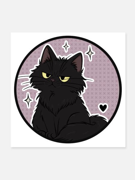 Mitternachtskatze im Sparkle Circle - Poster 20x20 cm - Weiß - Vorne